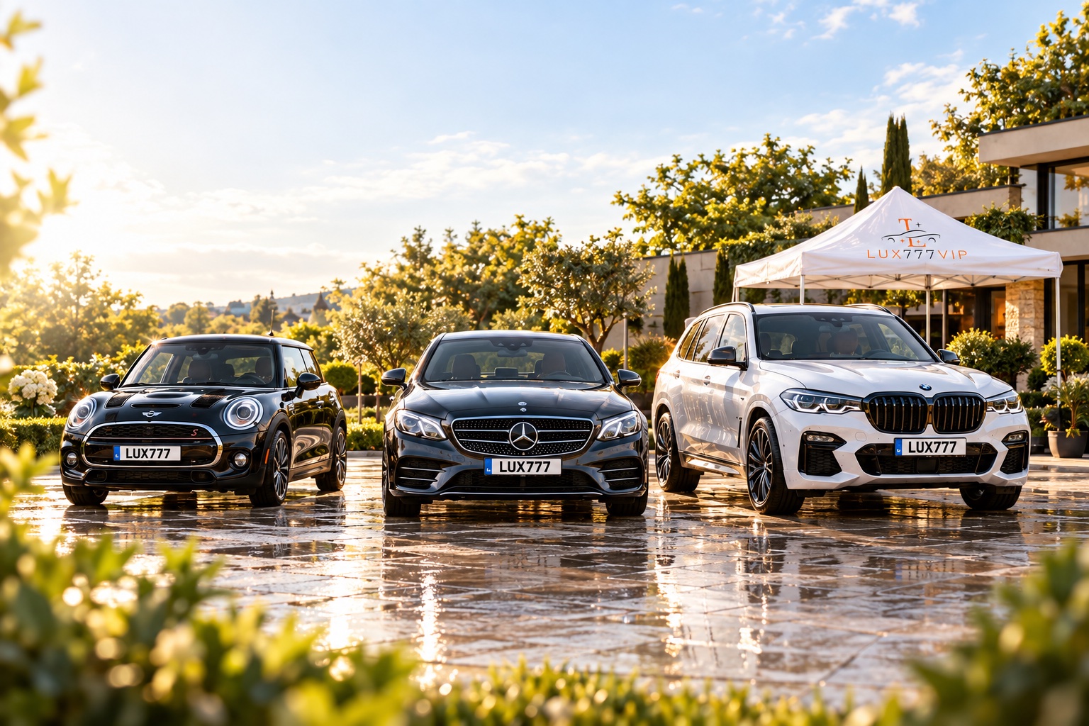 Compact car, sedan and SUV together at home