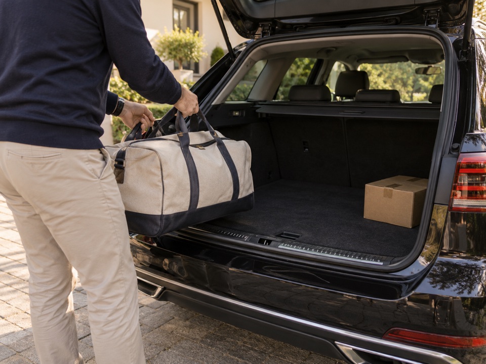An owner removes a weekend bag from the boot